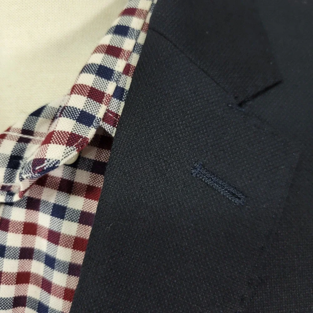 Lauren Ralph Lauren Mens Sport Coat Blazer Two Button Navy Wool Spandex 46R SLIM